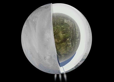أكد علماء فيزياء حيوية أنهم اكتشفوا  قمر تابع لكوكب زحل في القمر الجليدي لكوكب زحل "إنسيلادوس"